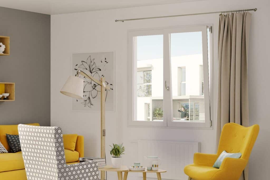 Fenêtre à la française - bois - Lignal® vue int - blanc salon