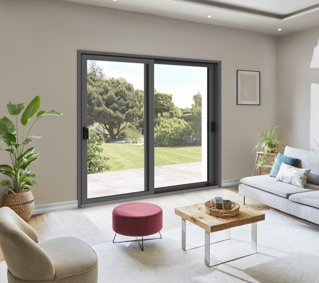 Baie vitrée coulissante bois - Lignal® 2vt - gris RAL 7037- Pasquet menuiseries